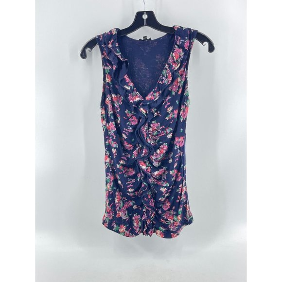 Express Women's Sleeveless Top Blouse Shirt Size SP Ruffled Front Floral Pattern - Picture 3 of 11